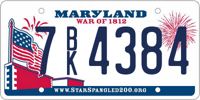 MD license plate 7BK4384