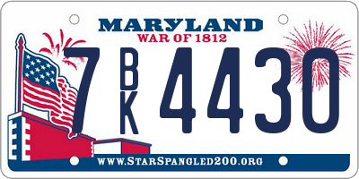 MD license plate 7BK4430