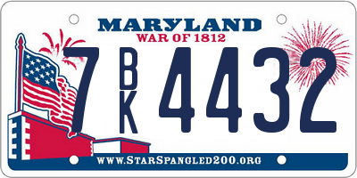 MD license plate 7BK4432