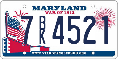 MD license plate 7BK4521