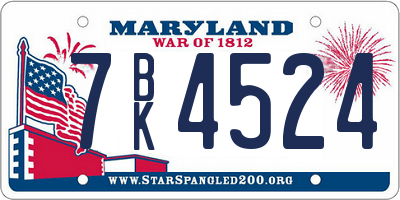 MD license plate 7BK4524