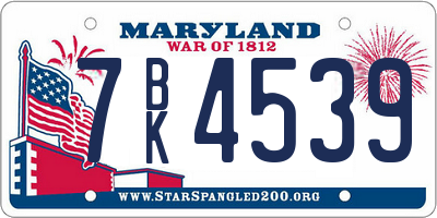 MD license plate 7BK4539
