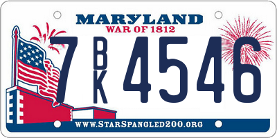 MD license plate 7BK4546