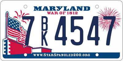 MD license plate 7BK4547
