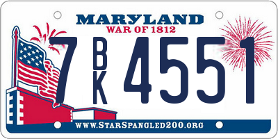 MD license plate 7BK4551