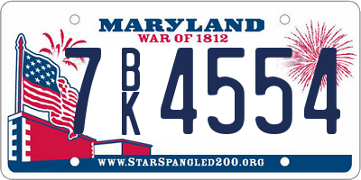 MD license plate 7BK4554