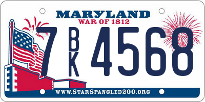 MD license plate 7BK4568