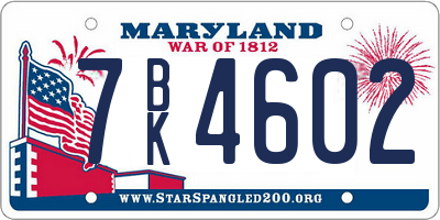 MD license plate 7BK4602