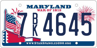 MD license plate 7BK4645