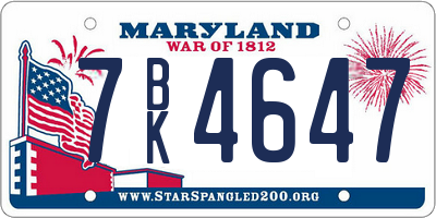 MD license plate 7BK4647