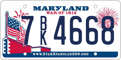 MD license plate 7BK4668