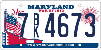 MD license plate 7BK4673