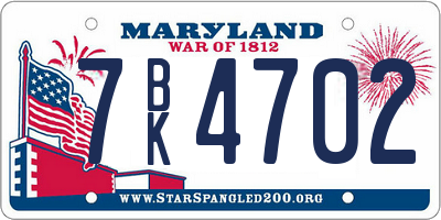 MD license plate 7BK4702