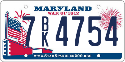MD license plate 7BK4754