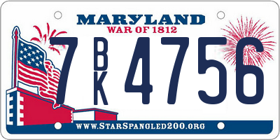 MD license plate 7BK4756