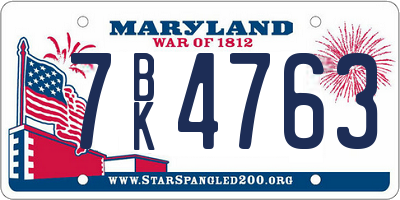 MD license plate 7BK4763