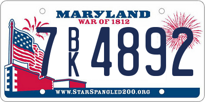 MD license plate 7BK4892