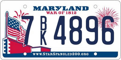 MD license plate 7BK4896