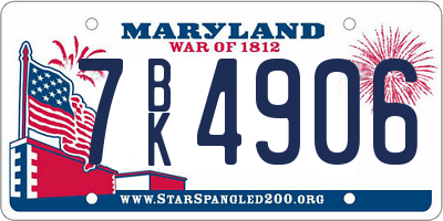 MD license plate 7BK4906