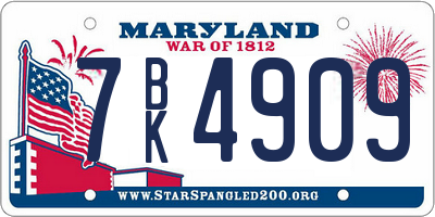 MD license plate 7BK4909