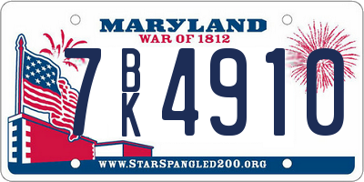 MD license plate 7BK4910