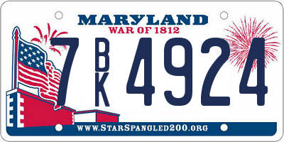 MD license plate 7BK4924