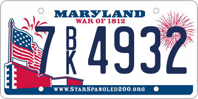 MD license plate 7BK4932