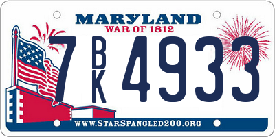 MD license plate 7BK4933