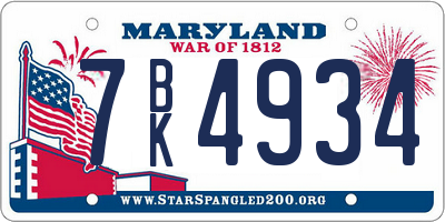 MD license plate 7BK4934