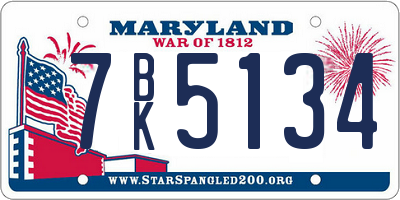 MD license plate 7BK5134