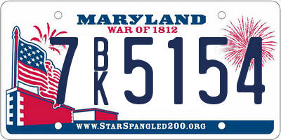 MD license plate 7BK5154