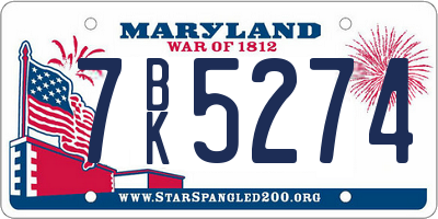 MD license plate 7BK5274