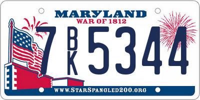 MD license plate 7BK5344