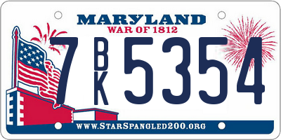 MD license plate 7BK5354