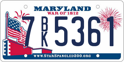 MD license plate 7BK5361