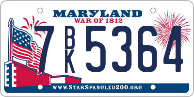 MD license plate 7BK5364