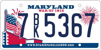 MD license plate 7BK5367