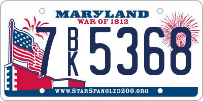 MD license plate 7BK5368