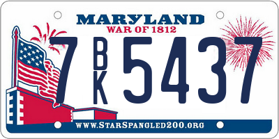 MD license plate 7BK5437