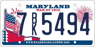 MD license plate 7BK5494