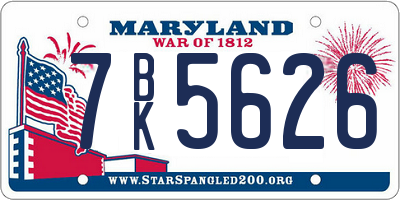 MD license plate 7BK5626
