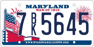 MD license plate 7BK5645