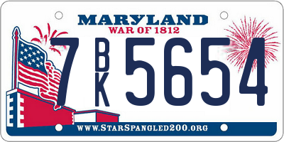 MD license plate 7BK5654