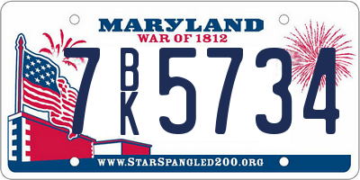 MD license plate 7BK5734