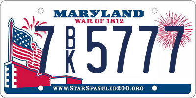 MD license plate 7BK5777