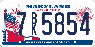 MD license plate 7BK5854