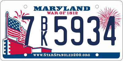 MD license plate 7BK5934