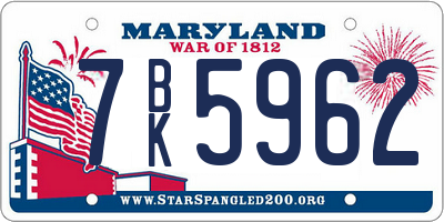 MD license plate 7BK5962