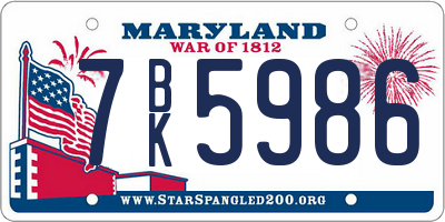 MD license plate 7BK5986