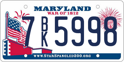 MD license plate 7BK5998